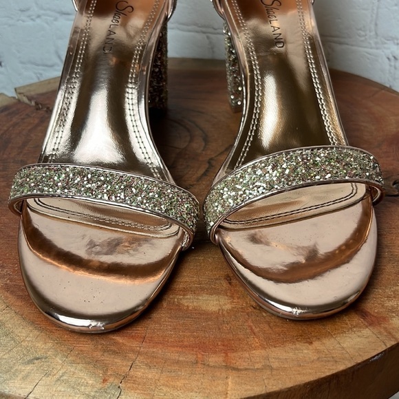 Shoe Land Madeline-Open Toe Chunky Block Heel Dress Sandals (RoseGoldGlitter) - Picture 4 of 14